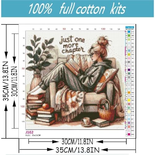 niurenmaoyi Reading Book Stamped Cross Stitch Kits for Beginner,14X14In - color: Cross Stitch Kits for Adults - 0525-2
