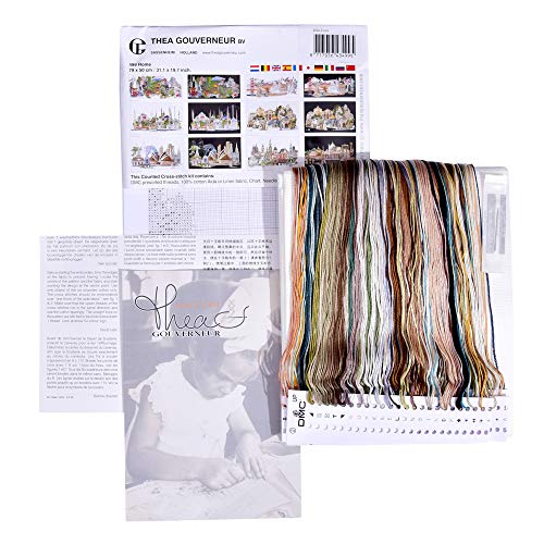 Thea Gouverneur - Counted Cross Stitch Kit - Rome Italy - Aida - 18 Count - Embroidery Kit for Adults - DMC Embroidery Threads and Other Cross Stitch Supplies Included - 499A - color: Rome Theme, size: 31 x 19.75 inches