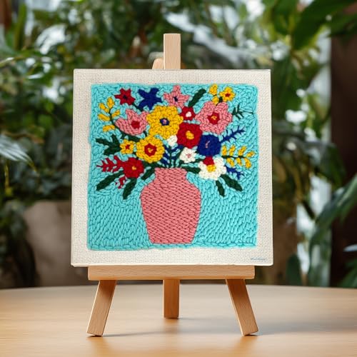 ZuoAnLF Punch Needle Kit with Hoop for Beginners, DIY Handmade Punch Needle Set with Yarn and Pattern Fabric, Relaxing Craft Activity for Adults and Teens, Home Décor & Gift Idea (Vases) - color: Vases