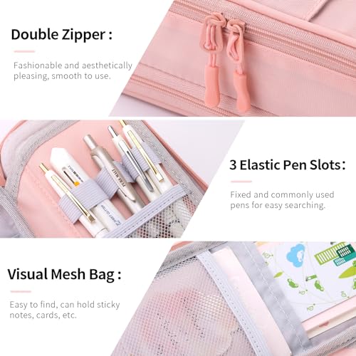 CICIMELON Large Pencil Case Big Storage Pen Pouch Bag with Compartment for School Supplies Office College Teen Boys Girls Adults, Upgraded Pink - color: Upgraded Pink