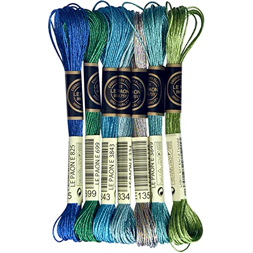 LE PAON Embroidery Floss Metallic Thread (Blue-Green Series) - color: Blue-green series, size: 7 skiens