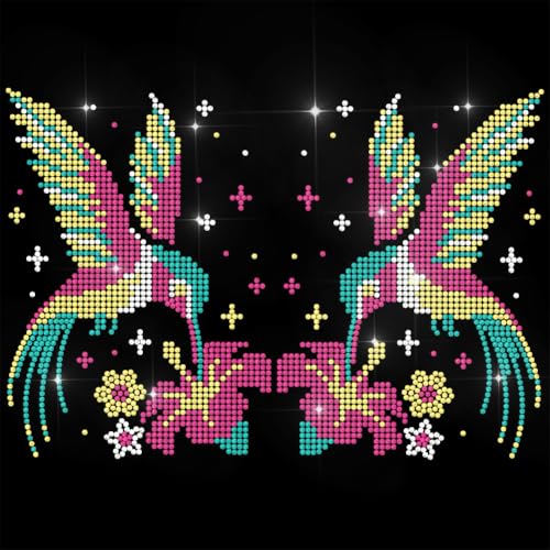 ANATTASOUL Hummingbirds & Flowers 11.6"x8.2" Rhinestone Iron on Patches - style: Hummingbirds and Flowers