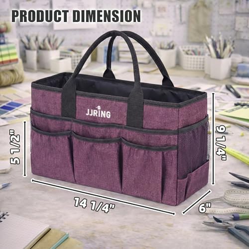 JJRING Large Art Supply Storage Tote Bag With Mesh Pockets, Purple - color: Purple
