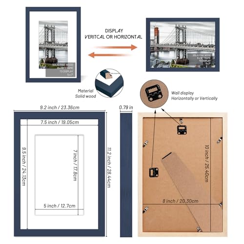 8x10 Picture Frames Solid Wood Display Pictures 5x7 With Mat or 8x10 Without Mat for Wall Mounting or Table Top (Jazz Blue) - color: Jazz Blue, size: 8x10 inch