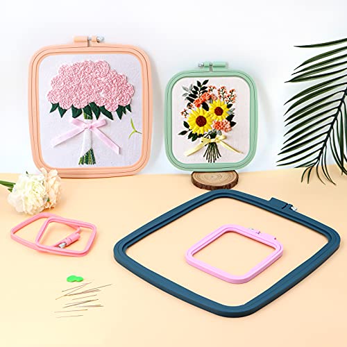 ZOCONE 5Pcs 5 Size Square Embroidery Hoops, ABS Plastic Embroidery Hoops Cross Stitch Hoops Embroidery Frames for Sewing, Needlework, Embroidery Projects (Size-3", 4.3", 6.5", 8.7", 11") - style: 5Pcs Size-3",4.3",6.5",8.7",11"