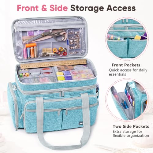 AMOIGEE Double Layer Sewing Organizer Bag with 2 Clear Storage Sewing Boxes - color: Turquoise
