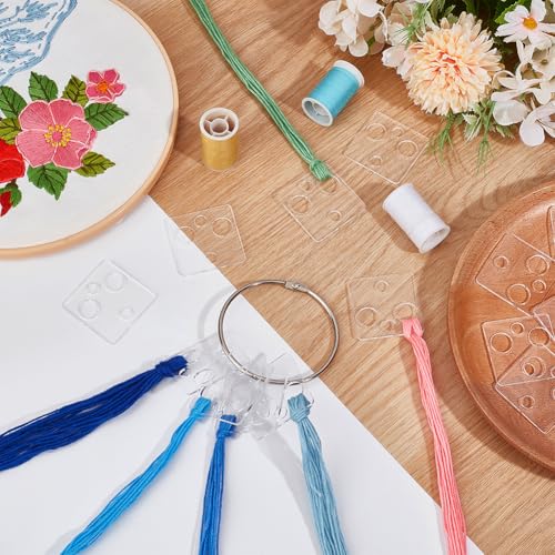 BENECREAT 50 Pcs Floss Drops, Square Acrylic Embroidery Floss Bobbins with 1 Pcs Iron Hanging Ring, Sewing Thread Winding Boards for Embroidery Floss Organization and Sewing Crafts - size: Square