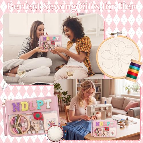 Klyyo Clyro Needlepoint Project Bag Clear Embroidery Sewing Bag Sewing Craft Organizer Storage Chenille Letter Zipper Pouch for Quilting Embroidery Knitting Stitching Cross Stitch Crochet (Pink) - color: Pink
