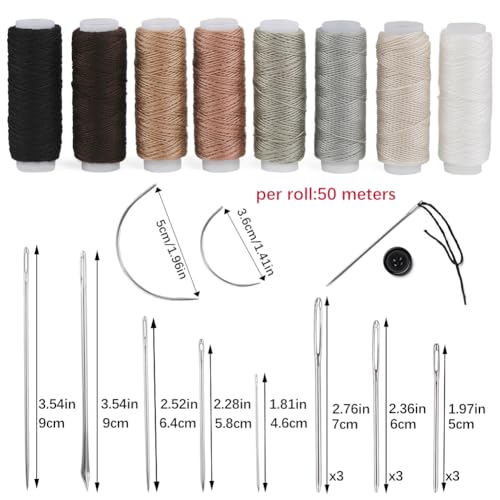 BAGERLA Upholstery Repair Sewing Kit Heavy Duty Sewing Kit with Awl Tools, Seam Ripper, Hand Stitching Needles, Upholstery Thread, Leather Craft Tool for Shoes Sofa Tent Carpet Craft DIY - color: 8 colors