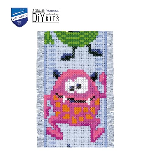 Vervaco Cross Stitch Bookmark Kit Little Monsters (Set of 2) 2.4" x 8" - size: 2.5" by 8"