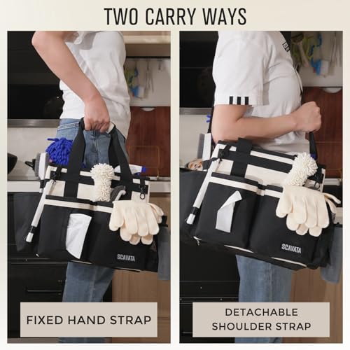 SCAVATA Compact Wearable Cleaning Caddy with Handle & Shoulder Straps - color: CreamWhite