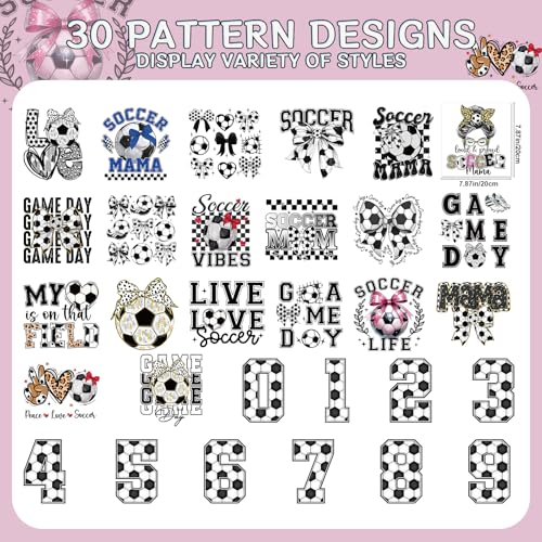 Soccer Iron on Transfers for Tshirts - 30Pcs Dtf Transfers Ready to Press, Soccer Ball Mama Iron on Decals Patches, Sports Game Day Heat Sublimation Stickers for DIY Tshirts Clothing Bags - color: Soccer695
