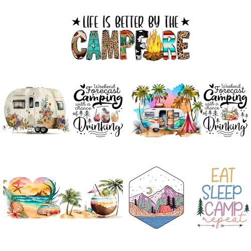 Camping UV Transfer Sticker 5 Sheet Waterproof 3D Camp Cup Wraps Stickers for 16OZ Glass Mug Rub On Transfer Furniture Craft DIY Crafts - style: Camp-5PCS