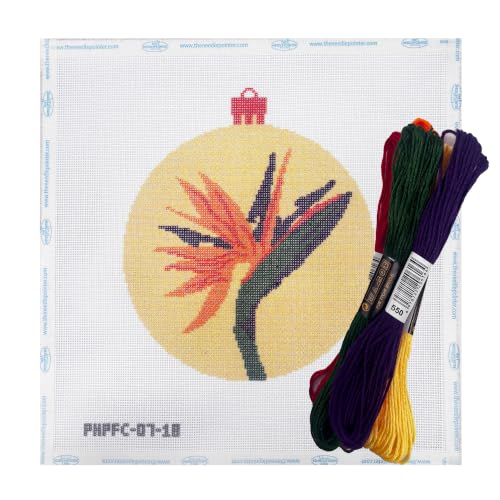 Howie's Needlepoint Ball Needlepoint Kits for Adults & Beginners, 18 Mesh Printed Needlepoint Canvas, Stamped Patterns Canvas Starter Kits(Strelitzia Christmas Ball,6"x 6") - color: Strelitzia Christmas Ball