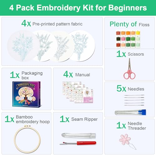 Huacan Embroidery Kit for Beginners with Stitch Video, Flower Cross Stitch Kits for Adults, Starter, Hand Craft Lover Practice with Floral Stamped Pattern