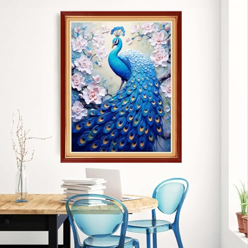 Magxvouy Cross Stitch Kits Stamped Full Range of Embroidery Kits,Cross Stitch Patterns Needlework Kits for Beginners 11CT Printed Kits&Blue Peacock Flower 16x20 inch - color: Artcolor19