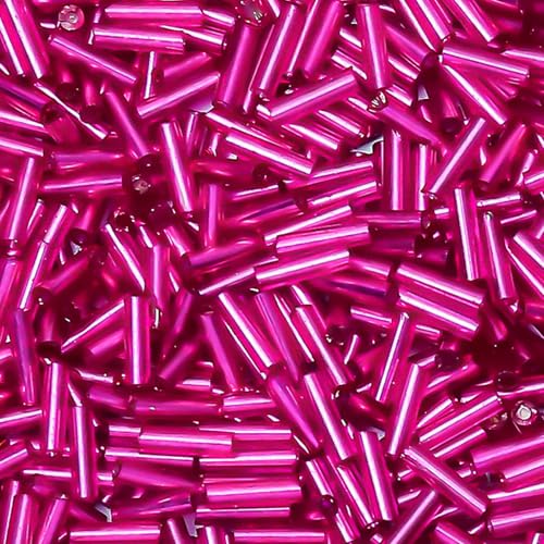 4200pcs Glass Bugle Beads, Mini Long Tube Seed Beads Bulk, Tiny Small Loose Spacer Embroidery Beaded for Bracelets Jewelry Making Sewing, Crafts, Christmas Ornaments, 2×6mm, Rose Red - color: Rose red