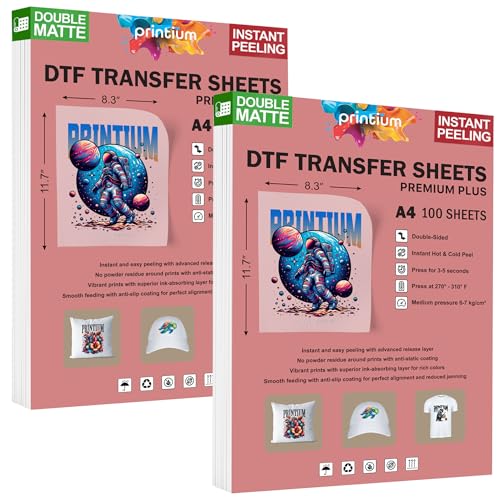 DTF Transfer Film Sheets A4 (8.3 x 11.7 inch) | Premium Plus (Pack of 2) | Double Matte Anti-Static | 100 Pack | Heat Press Paper | ET8550 L1800 XP15000 XP600 R1390 I3200 TX800 - size: Premium+ 100 Sheets(2 Pack)