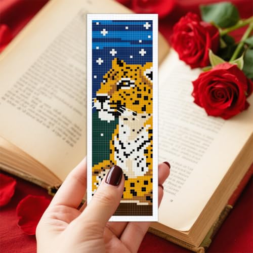 INFUNLY 6PCS/Set Cheetah Cross Stitch Bookmark Kit 2.99x8.54 Wild Leopard Handmade Cross Stitch Bookmarks DIY Embroidery Bookmarks for Readers with Instruction for Starter Adults Book Lovers - style: Cheetah