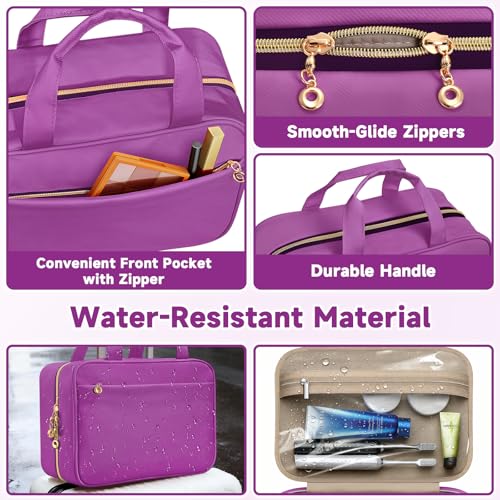 Travel Toiletry Bag for Women, Hanging Makeup Organizer Clear Pockets - color: Purple, size: Medium
