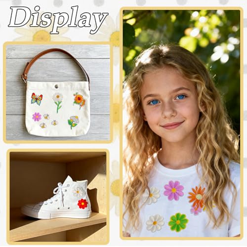 80Pcs Flower Butterfly Bee Iron on Patches Bulk, Sew on Embroidered Applique Flower & Butterfly Patch for Clothing, Hats, Backpacks, Jackets, and Bags - color: Flower & Butterfly