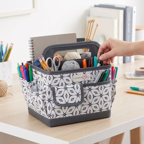 Everything Mary Desktop Organizer Caddy – Collapsible Craft & Sewing Storage Tote, Grey Geometric, Portable with Handles - color: Dark Grey