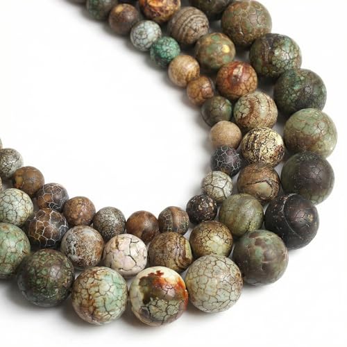 60pcs Round Loose Green Crack Old Agate Beads for Bracelet Beads，6mm Gemstone Bead Round Loose Stone Beads for Jewelry Making DIY Bracelet Necklace Earrings - color: green crack, size: 6mm