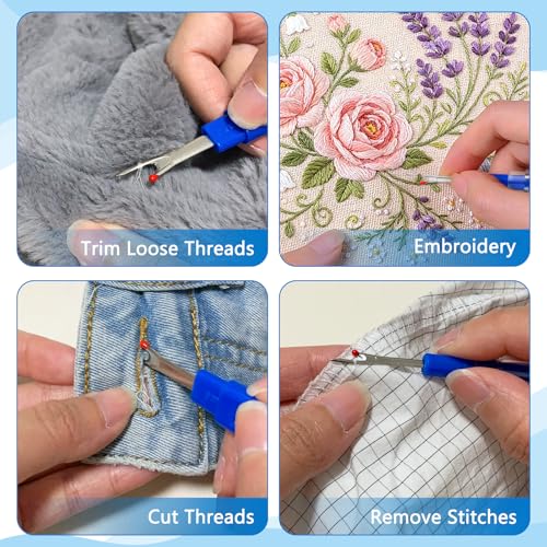 GDMINLO Seam Ripper Set, 2 Big and 2 Small Stitch Remover Tools with Automatic Needle Threaders and Thread Snip, for Sewing and Quilting