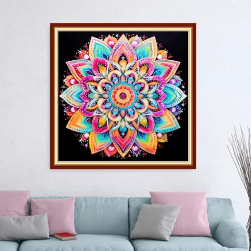Dimensean Stamped Cross Stitch Kits Full Range of Embroidery Patterns Starter Kits for Beginners Adult DIY Cross Stitches Needlepoint Kits 11CT-Colorful Mandala 18x18 inch - color: Craftpattern55