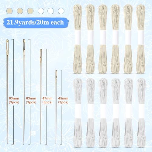 46 Pcs Sashiko Thread Kit Sashiko Needles Cotton Thimble Patterns （White） - color: white