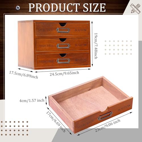 Wesiti Wooden Desk Organizer, 3 Drawers, Vintage Makeup Cabinet, Brown - color: Brown, size: 3 Drawers