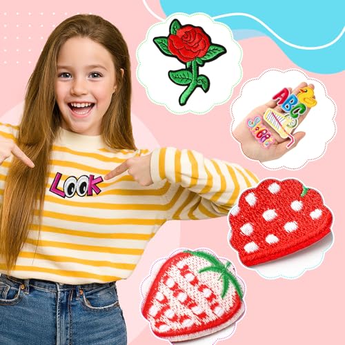 AUGSUN 36pcs Cartoon Embroidered Patches Random Assorted Styles Cute Theme Iron on Patches DIY Sew Applique Repair Patch Cute Preppy Sew on Patches for Backpacks Pants Clothes Jeans - style: Cartoon