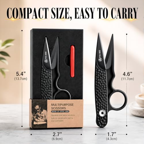 Premium Sewing Scissors, Sharp Precision Thread Snips with Stainless Steel Blades, Upgrade Small Craft Scissors with Black Hammered Handle for Embroidery, Quilting, Fabric, Leather & DIY Projects - color: Black, size: 4.6 Inch