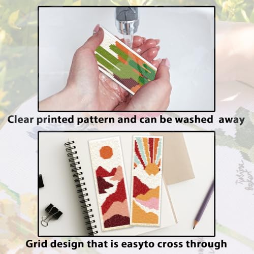 ACRNIGHEET 6PCS Cross Stitch Bookmark Kit for Beginner Boho Abstract Landscape Stamped Cross Stitch Kits for Adults Crossstitch Kits Adult Bookmarks with Instructions Hand Embroidery Craft Gift 11CT - style: Boho abstract patterns