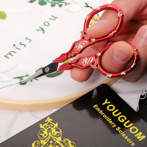 YOUGUOM Small Sewing Scissors with Cover, Needlework Shears - color: Golden Red