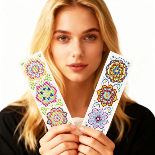 ORIGACH 6 Set Mandala Flower Cross Stitch Bookmark Kit for Beginner - style: Mandala Flower
