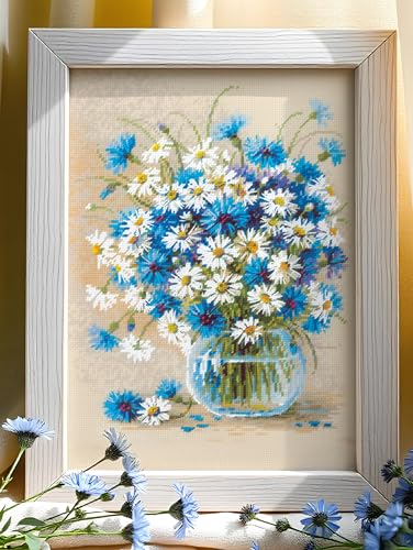 RIOLIS 2249 Daisies and Cornflowers Counted Cross Stitch Kit 9.5 x 11.75 in - style: Daisies and Cornflowers 2249