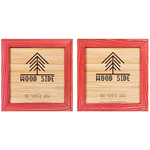 Rustic Wooden Square Picture Frames 8x8 - Set of 2-100% Natural Solid Eco Wood with Real Glass for Wall Mounting and Tabletop Photo Frame - Red - color: Red