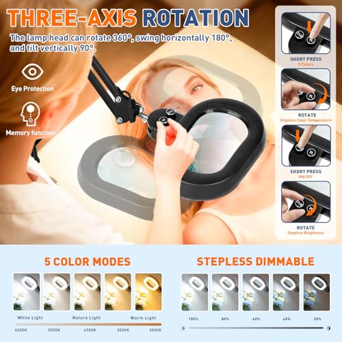 KIRKAS Magnifying Glass with Light 3-axis Rotation, 35in Long Arm 12X 30X - size: 35in-2