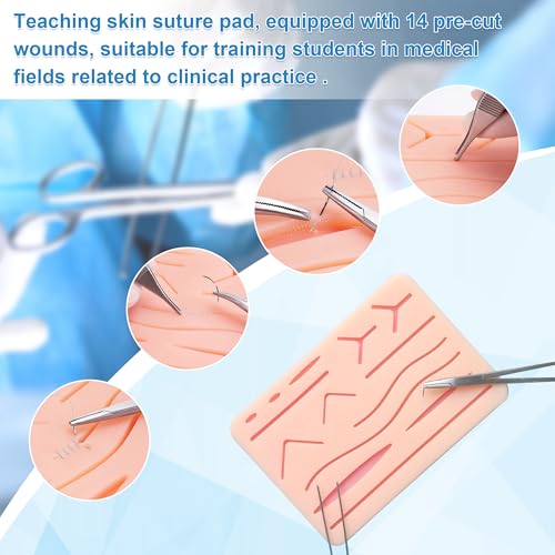 Suture Practice Kit with 240g Silicone Training Pad, Reusable Stitching Practice Set with Training Tools, 14 Practice Patterns, Educational Simulation Use Only - style: 5 packs of sutures