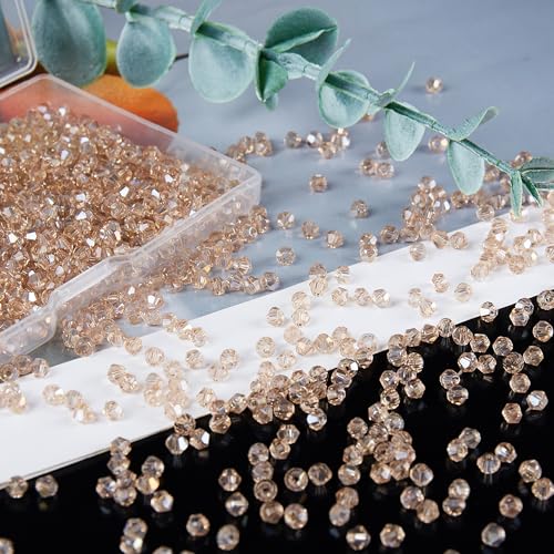 1200PCS 3mm Bicone Crystal Glass Beads for Jewelry Making, Sparkling Mini Beads for Suncatchers, DIY Bracelets & Craft Projects (Champagne Silver) - color: Champagne Silver, size: 3MM 1200Pcs