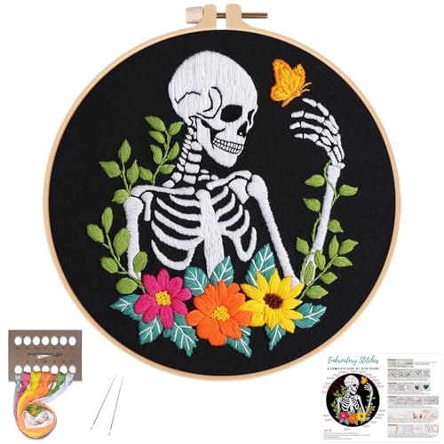 Louise Maelys Halloween Embroidery Kit with Skeleton, Flower and Butterfly - color: Skeleton