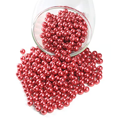 YouLuo 200Pcs Glass Pearl Beads for Jewelry Making,Glass Beads for Bracelet - color: Bordeaux Red, 4mm