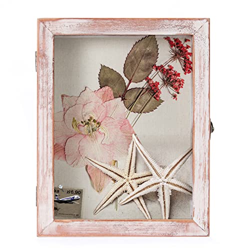 TJ.MOREE Shadow Box 8 x 10 Display Case Wood Picture Frame White Pink - color: White Pink, size: 8x10