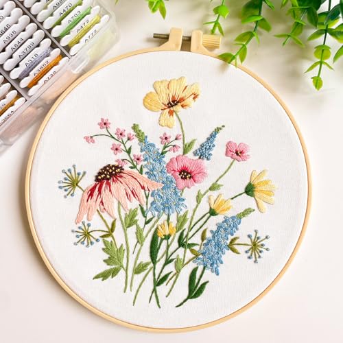 Silentsea 3 Embroidery Kits-Beginner Collection, Includes All Needed 3 Plastic Hoops, 3 Embroidery Fabrics with Patterns, Threads, Needles, and More. - color: multicolor-1