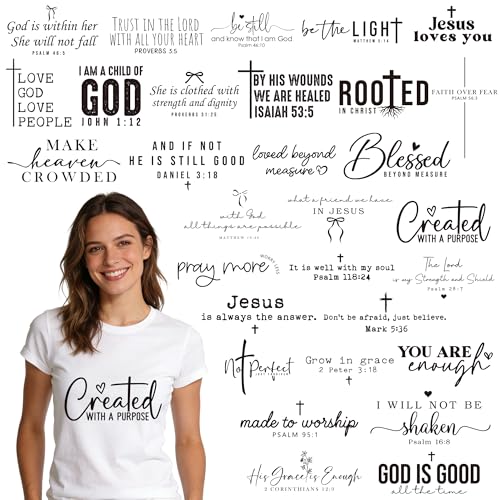 Dazoratix Christian Iron on Transfers - 30 Sheets Bible Verse DTF Ready to Press Bulk Heat Patches Religious Cross Stickers Vinyl Decals for T Shirts Clothes Pillow Bag DIY Crafts Applique Decorations - style: Christian