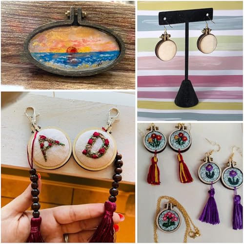 Wood Mini Embroidery Hoop Frame Sewing Ornament Frame Tiny Crossing Stitch Hoop Ring for DIY Embroidery Necklace Pendant Keychain (35Pcs Dark Brown) - size: 35Pcs Round