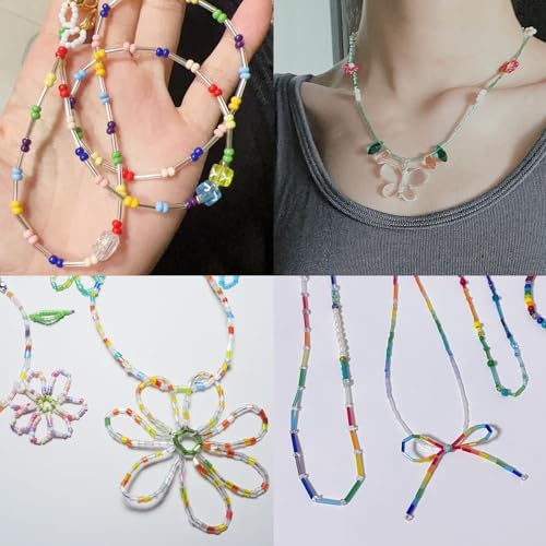 Tube Seed Beads Kit, 7mm, Craft Bugle Glass Beads with Bead Needle, Elastic String for Bracelet Necklace Jewelry Making (24 Colors)