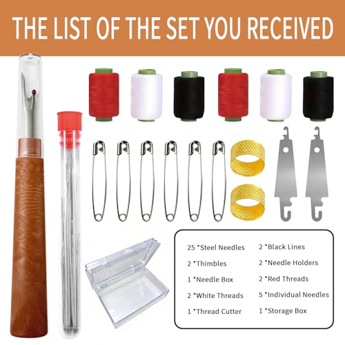 Big Eye Steel Sewing Needles Kit - Hand Sewing Kit with 5 Sizes of Big Eye Steel Needles, Needle Threaders, Sewing Ripper, and Sewing Thread. Travel and Wedding Emergency Sewing Kit with Storage Case - style: 43pcs