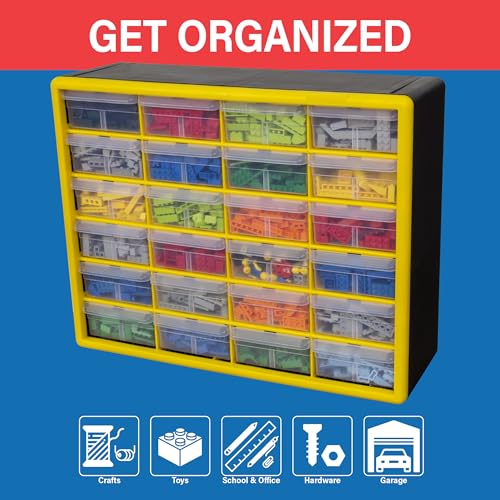 Akro-Mils 24-Drawer Plastic Storage Cabinet, 20"W x 6"D x 16"H, Yellow - color: Yellow, size: 24 Drawer, style: 1 Pack